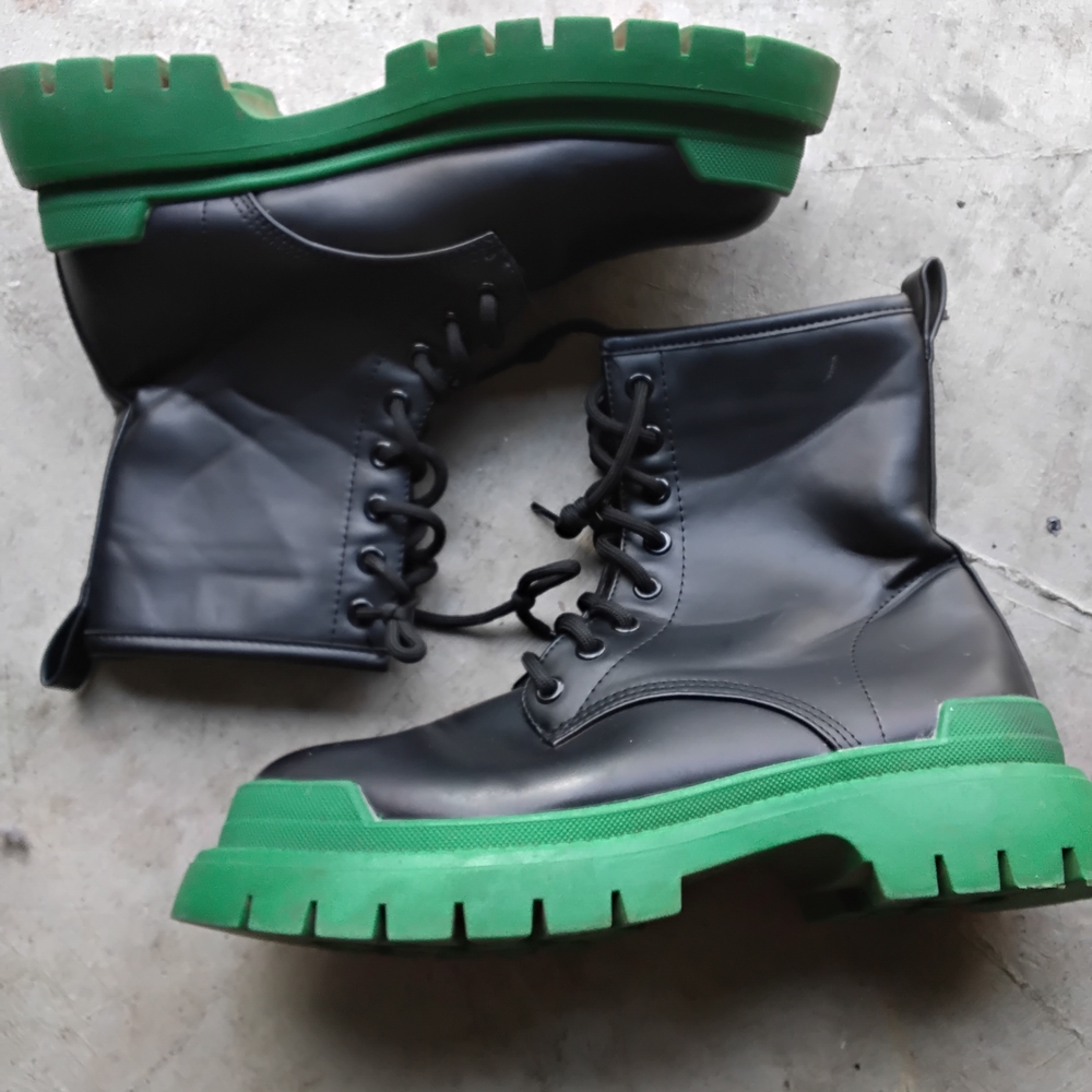 Black Combat Boots with Green Soles